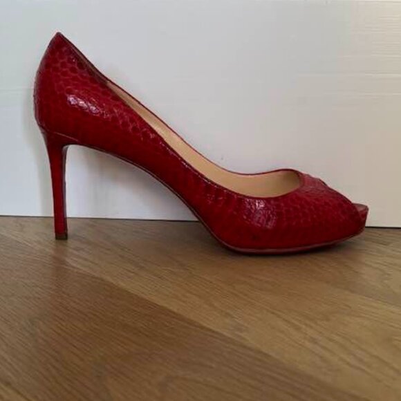 Christian Louboutin Shoes - Christian Louboutin No Matter 85 Watersnake Lucido, Rouge Lipstick Red 40